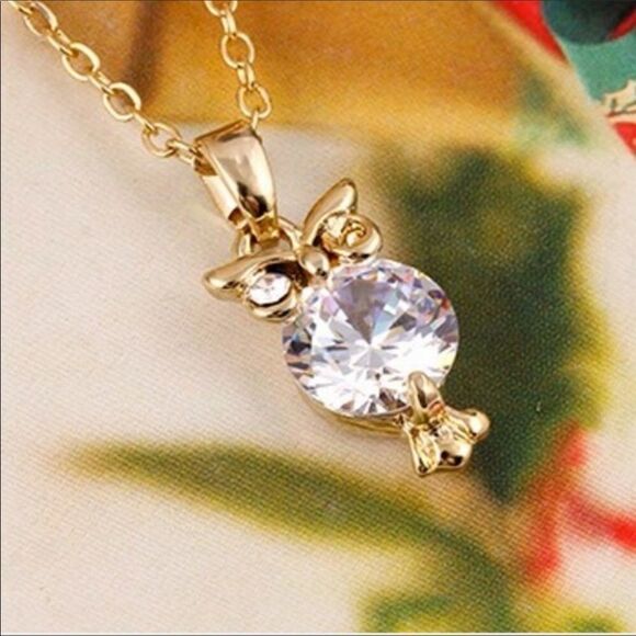 Gold Plated AAAA CZ Owl Necklace - Picture 3 of 4